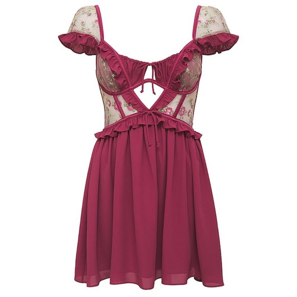 For Love And Lemons Camila Sleeved Slip Dress Mauve NEW - Picture 2 of 6